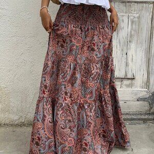 Boho Women's Casual Paisley Printed A-Line Long Maxi Skirt